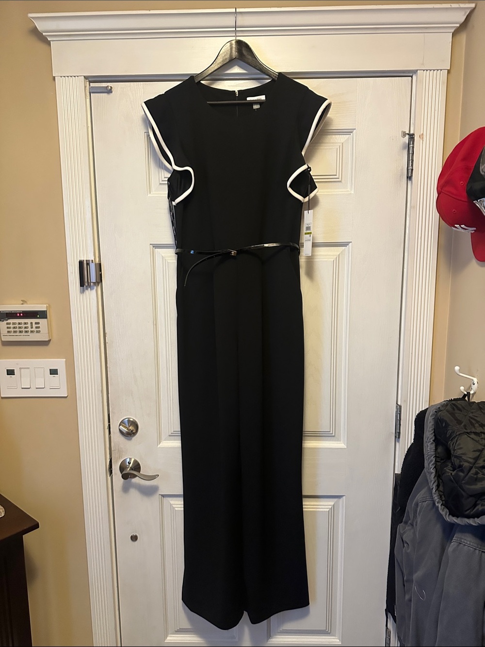 Calvin Klein Black Long-Sleeve Jumpsuit with White Trim
